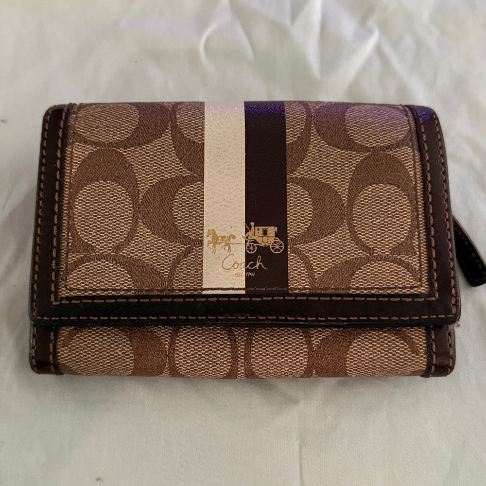 Coach Signature Brown and Cream Wallet